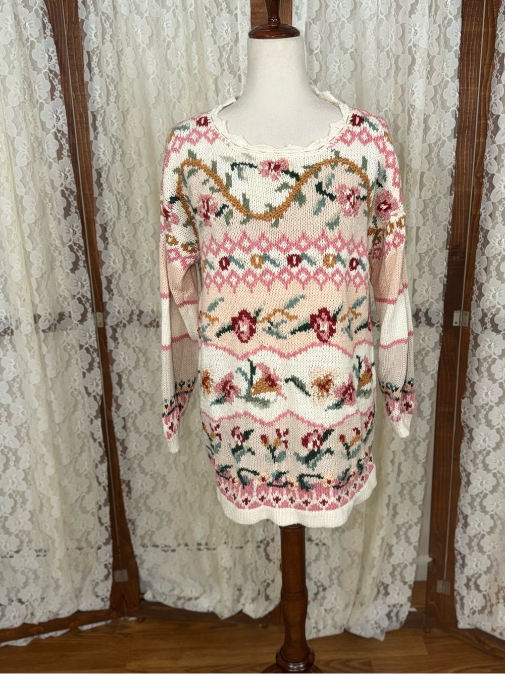Pretty Vintage 90s Heirloom Collectible Ramie Cotton Tunic Sweater
